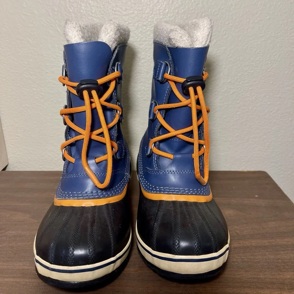 Sorel Yoot Pac Waterproof Snow Boots Removable Liner Blue Orange Youth Sz 5 / 37